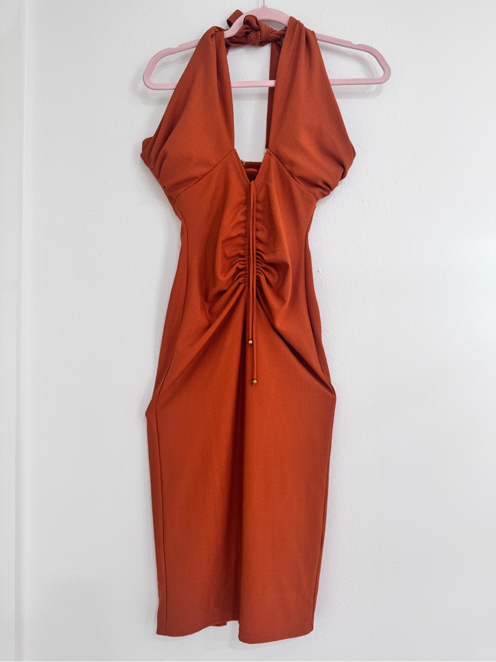 NWT Saints + Secrets Rust Orange Halter Ruched Midi Dress - Size Small